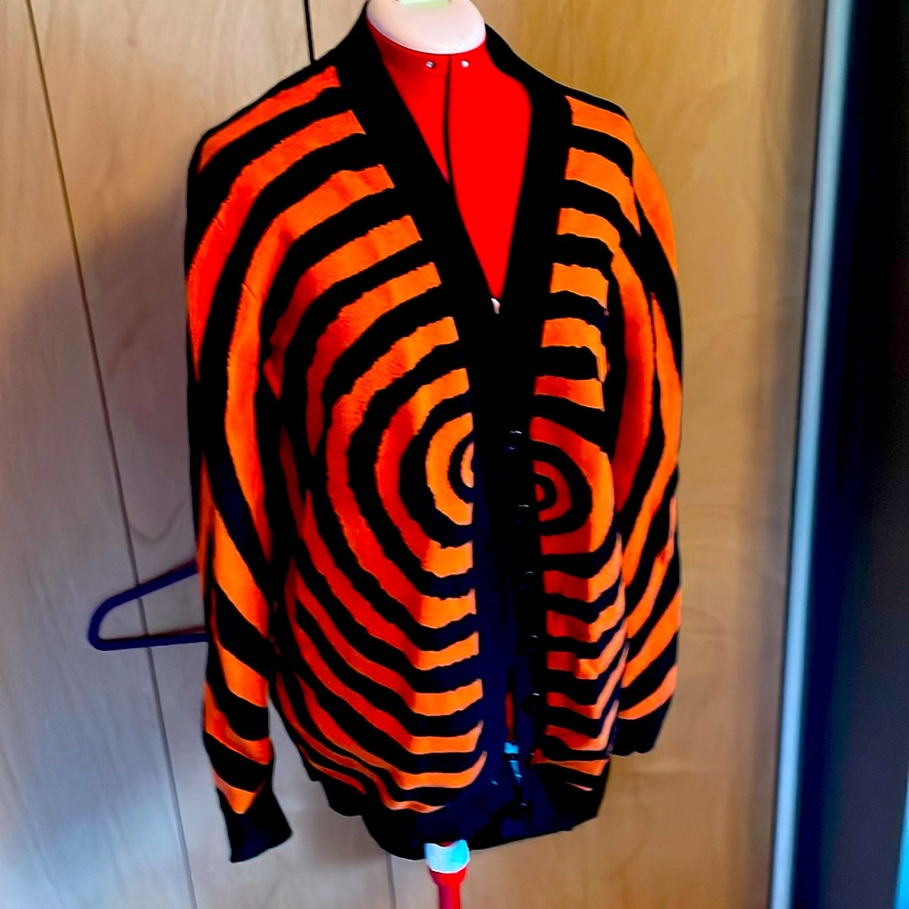 Foxblood orange and black swirl Halloween cardigan
